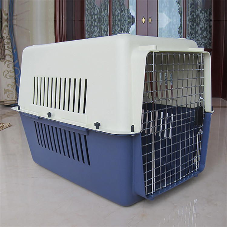 New Plastic Outdoor Iron door Pet Carrier airline transport box Travel Box  flight Cage pet kennel transport cage with wheel