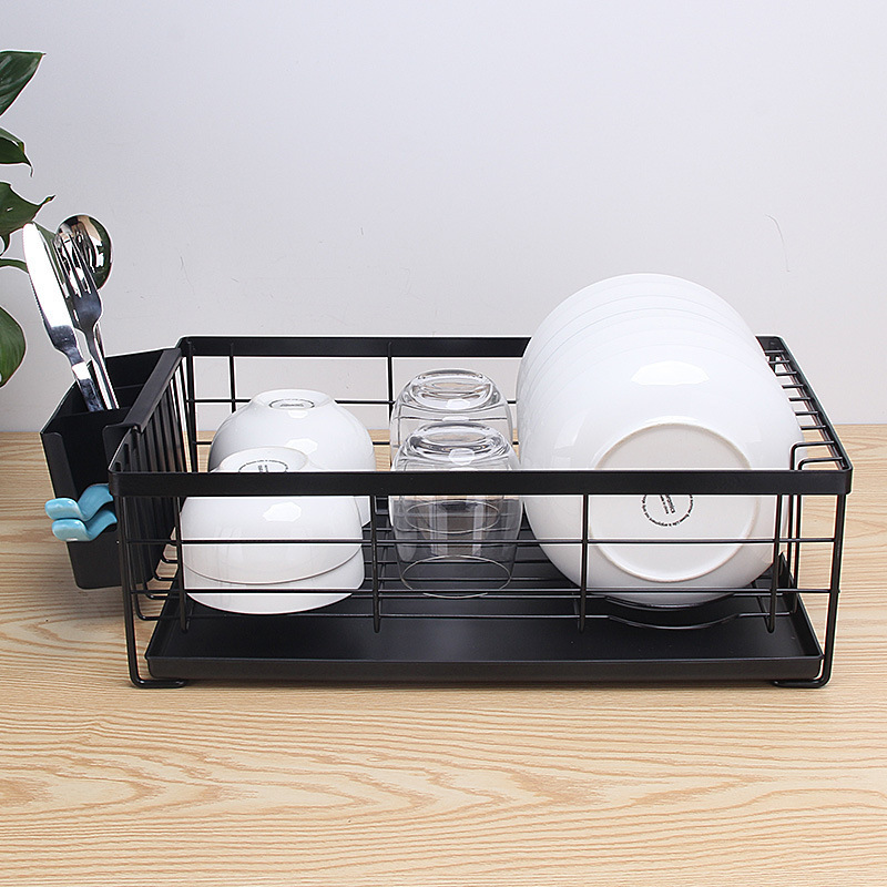 Large Capacity Dish Drainer Plate Drying Rack with Cutlery Holder Removable Drip Tray Compact Kitchen Drainers Kitchen Dish Rack