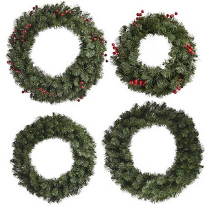 Pre-Lit Artificial Christmas Wreath Green Wintry Pine White Lights Decorated with Pine Cones Berry Clusters Frosted Branches