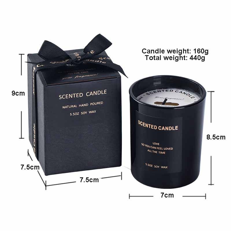 160g black glass jar scented candle with gift box