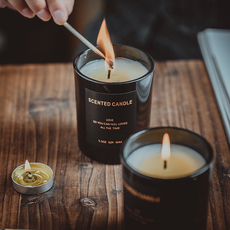 160g black glass jar scented candle with gift box