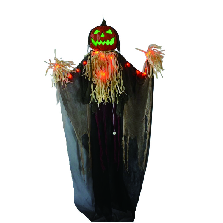 Haunted House Party Creepy Shrilling Sound Halloween Animated Hanging Light Up Pumpkin Ghost