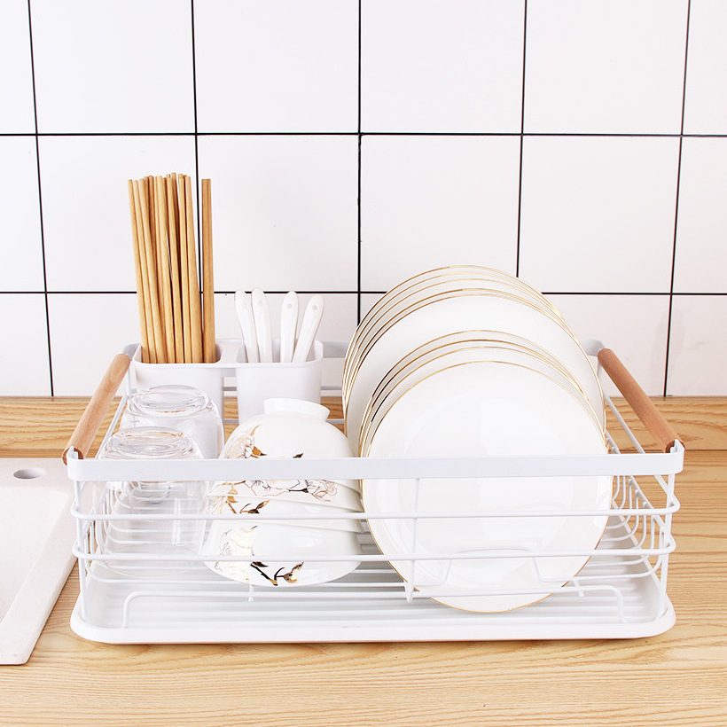 White Dish Drying Rack Organizer Small Plate Rack with Tray Compact Dish Drainer for Kitchen Counter Cabinet Kichen Dish Rack