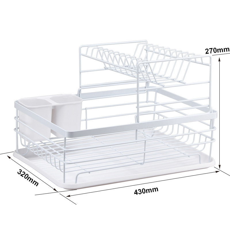 Metal Kitchen Rack Kitchen Counter 2 Tier Small Dish Rack with Glass Holder Rust-Resistant Dish Drainer with Kitchen Dish Rack