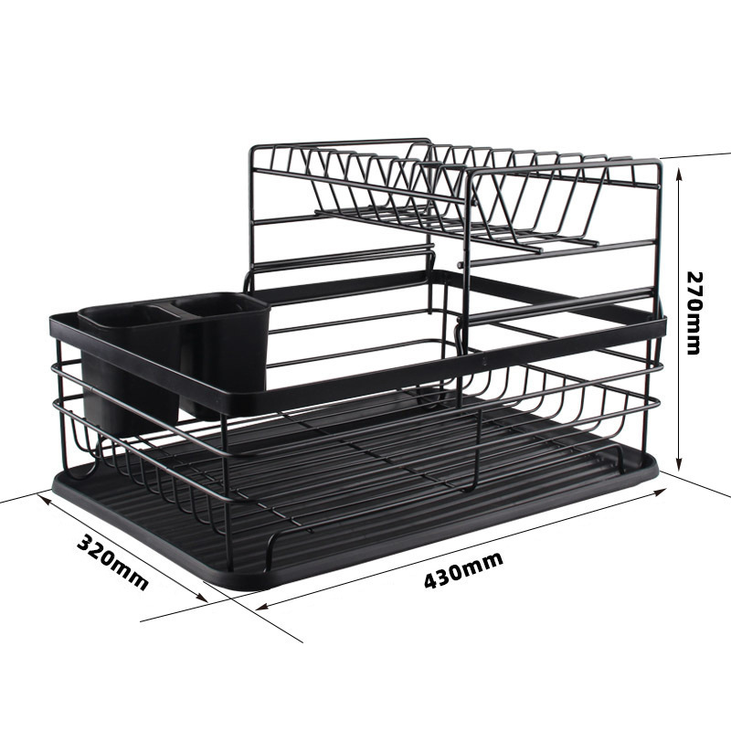 Metal Kitchen Rack Kitchen Counter 2 Tier Small Dish Rack with Glass Holder Rust-Resistant Dish Drainer with Kitchen Dish Rack