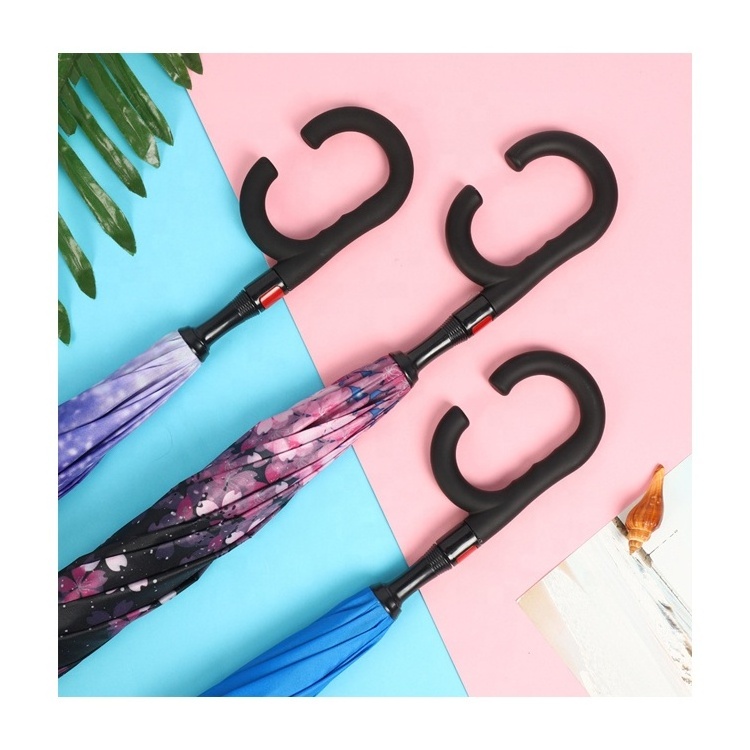 High Quality 190T Promotional 10 Ribs Vinyl Double Layer Reverse Inverted Reverse Umbrella For car