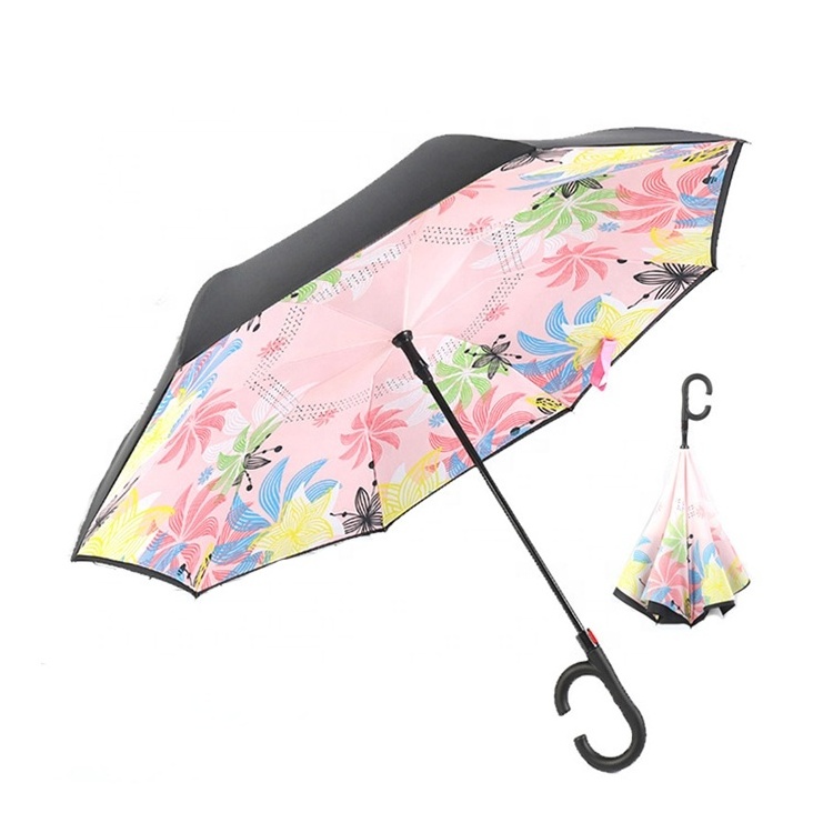 High Quality 190T Promotional 10 Ribs Vinyl Double Layer Reverse Inverted Reverse Umbrella For car