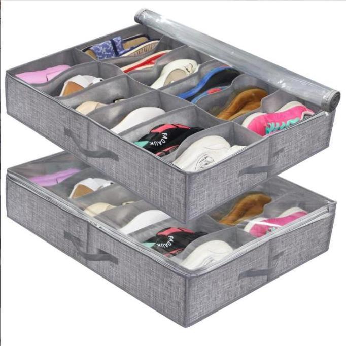 High Quality Foldable 2 Pack Grey Under Bed Organiztion Box Storage Shoe Organizer With Window