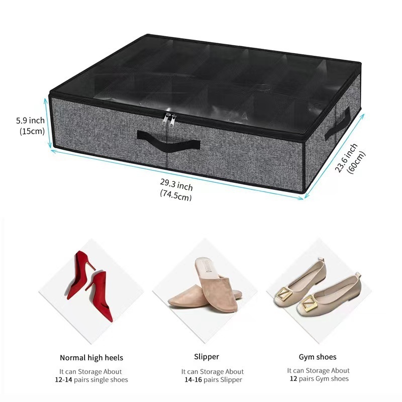 High Quality Foldable 2 Pack Grey Under Bed Organiztion Box Storage Shoe Organizer With Window