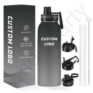 New Design 32Oz Double Wall Wide Mouth Insulated Stainless Steel Water Bottle With Straw Sports Canteen For Hiking & Biking