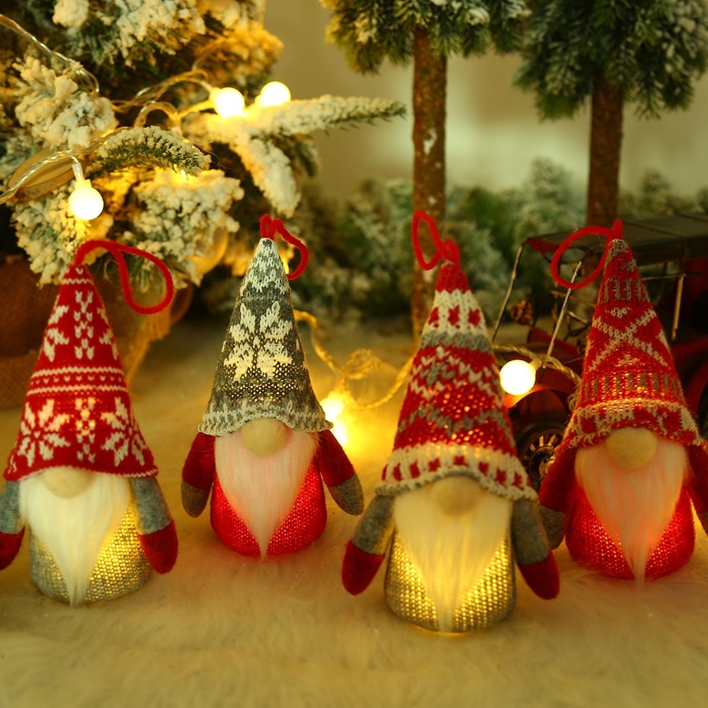 2023 Glowing led light up xmas santa knitted hat elf christmas gnome dwarf couple doll decoration