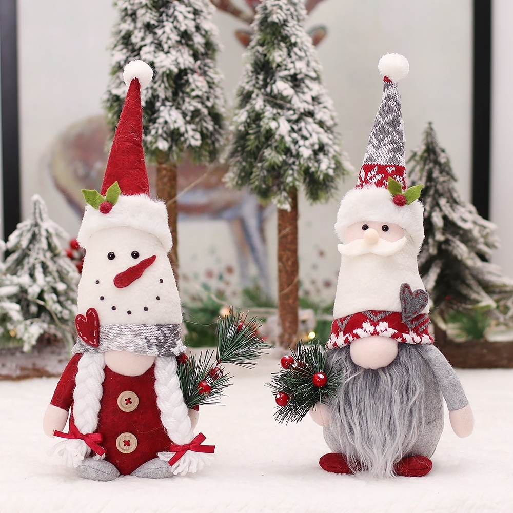 2023 New pattern xmas santa knitted hat elf christmas gnome couple doll decoration