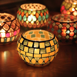 Glass Votive Romantic Stained  Handmade Cracked Aromatherapy Mosaic Candle Holders Lamp