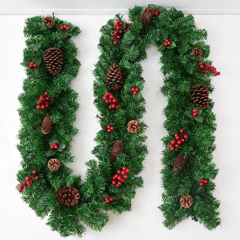 5 Feet Artificial Christmas Garland Glitter Garland with Red Berries and Jingle Bells Christmas Decorations with Pine Branches