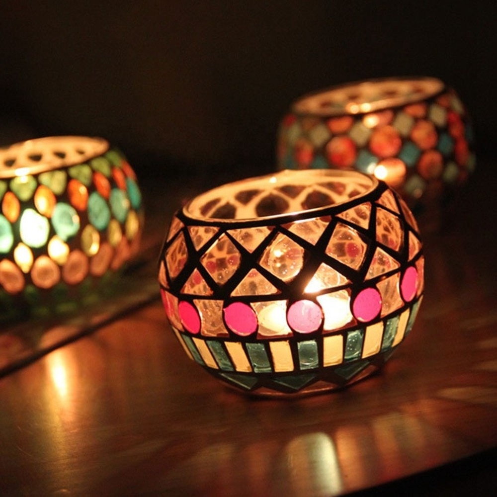 Glass Votive Romantic Stained  Handmade Cracked Aromatherapy Mosaic Candle Holders Lamp