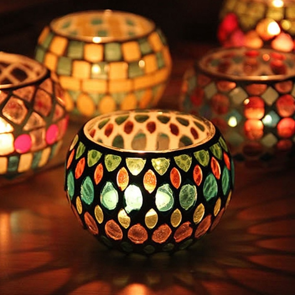 Glass Votive Romantic Stained  Handmade Cracked Aromatherapy Mosaic Candle Holders Lamp