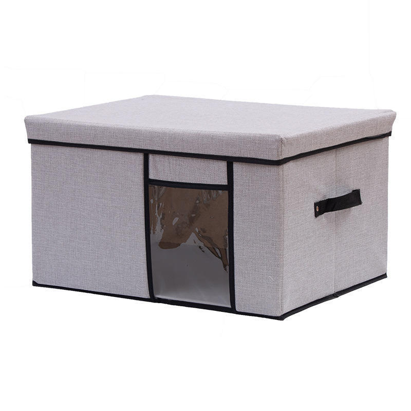 Foldable Storage Bins - Frame Storage Box Linen Fabric Stackable Clothes Container Organizer With Clear Window