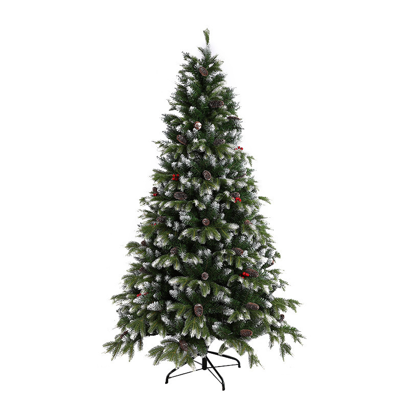 LED Dyed Snowy Flock Snowing Artificial Christmas Tree With Red Berries