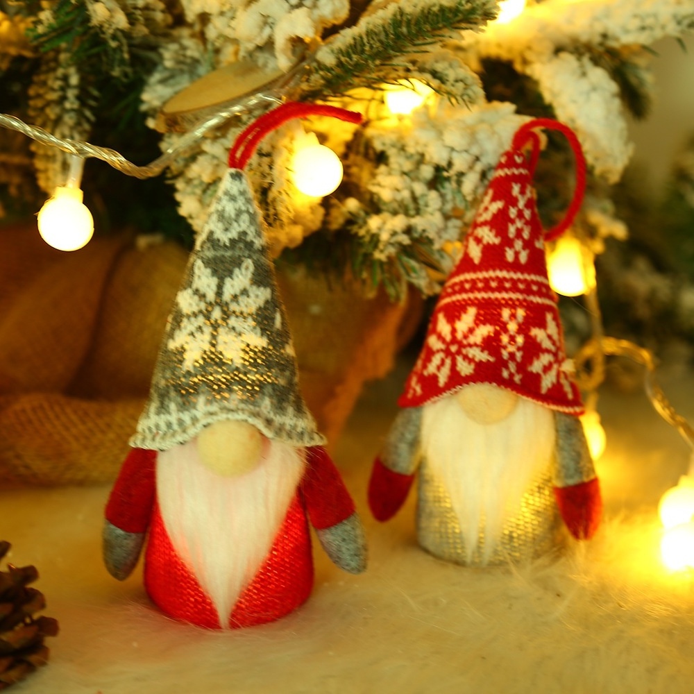 2023 Glowing led light up xmas santa knitted hat elf christmas gnome dwarf couple doll decoration