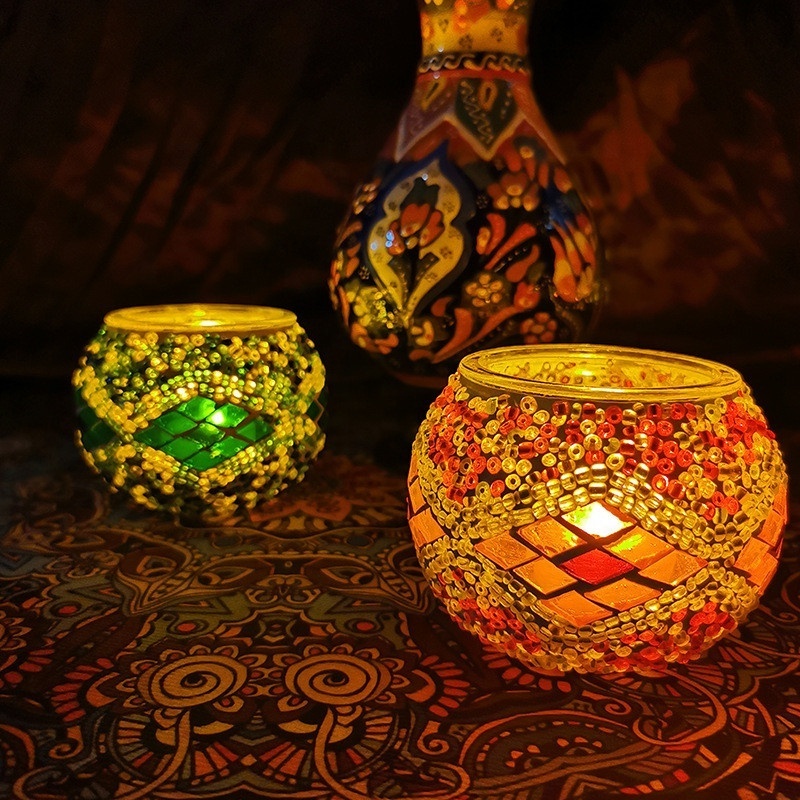 Handmade colored custom tea light clear votive mosaic glass candle holder for wedding