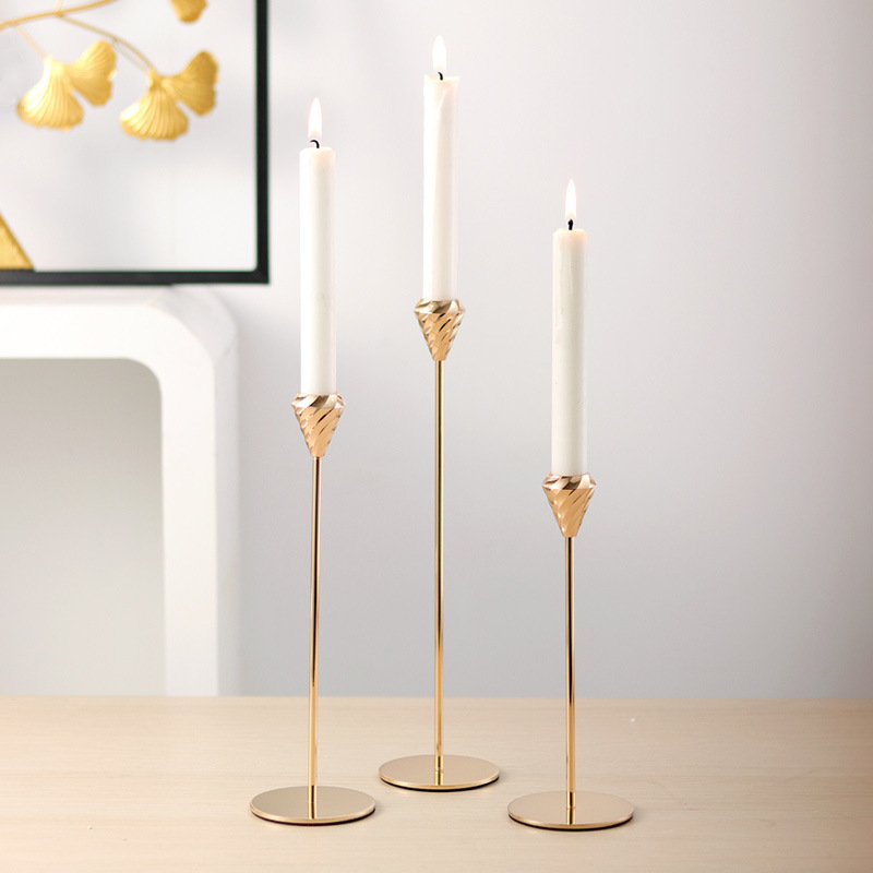 Decorative Candlestick Stand Set Metal Gold Candle Holder Set With Long Holder