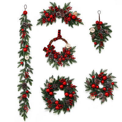 6 FT Christmas Garland Outdoor Garland with Battery Operated LED Lights Holiday Garland with Stars Flower Berry Branches