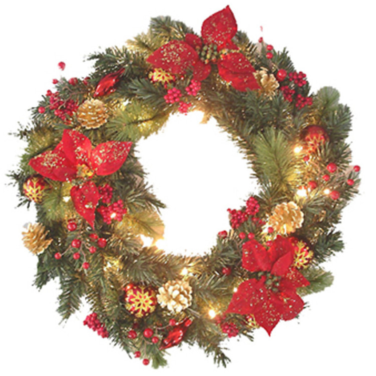 Wholesale Indoor Christmas Hanging Wreath original led tinsel and holly christmas wreath