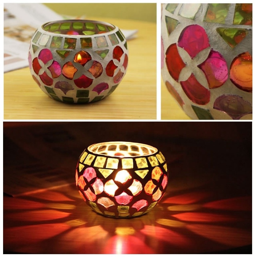 Glass Votive Romantic Stained  Handmade Cracked Aromatherapy Mosaic Candle Holders Lamp