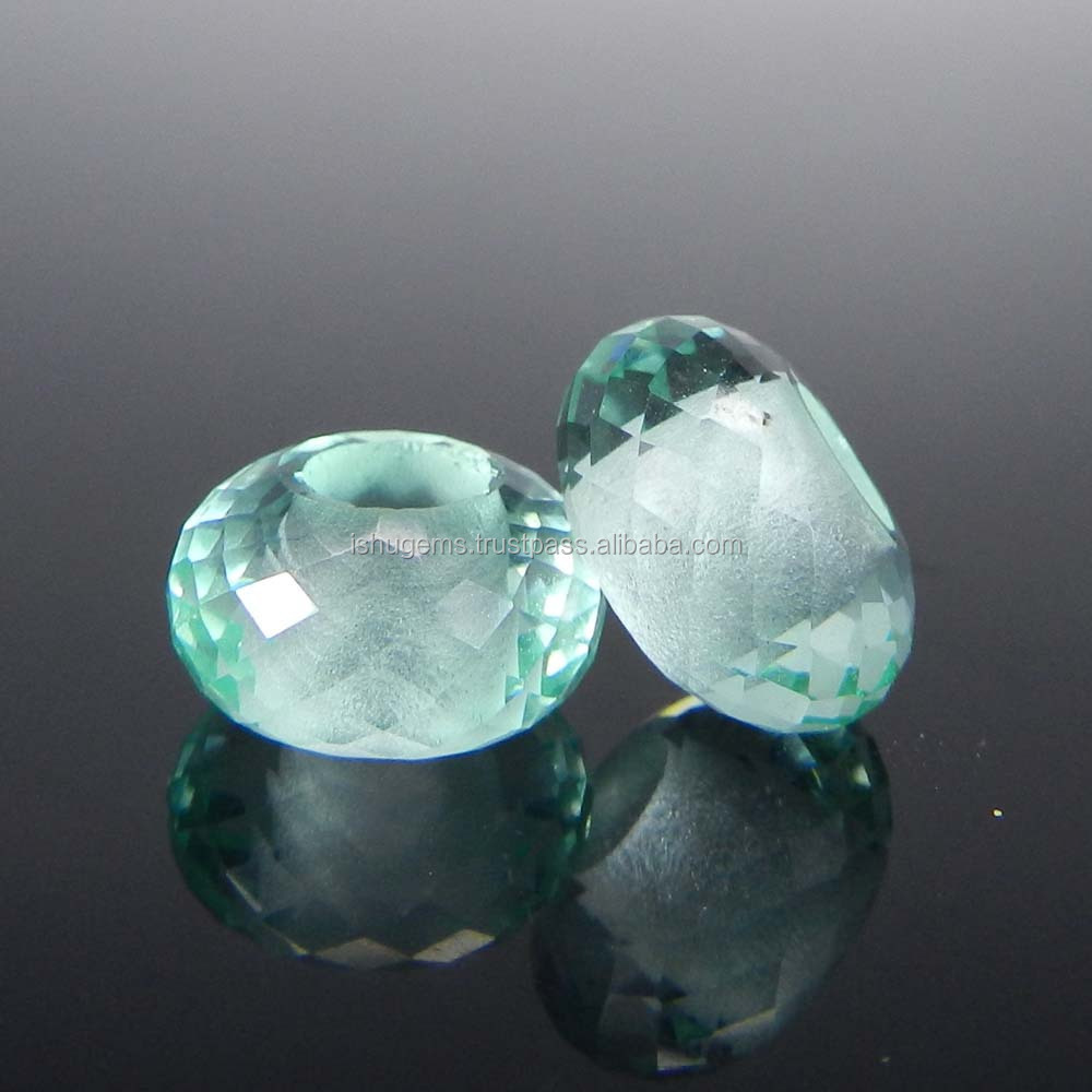 14X8X5mm Roundel Faceted Green Amethyst Hydro Big Hole Gemstone Beads For Jewelry Making - IG2981