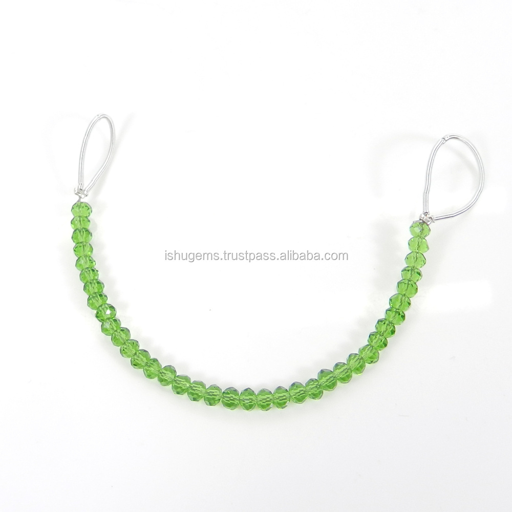 Peridot Glass 3.5mm Roundel Faceted Gemstone 4 inch Length 9.35 cts Strand Beads Making For Jewelry