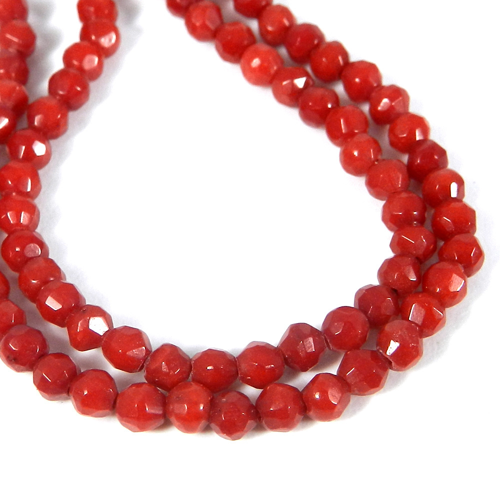 Taiwan Coral 3mm faceted 16 inch length 22.15 cts gemstone beads