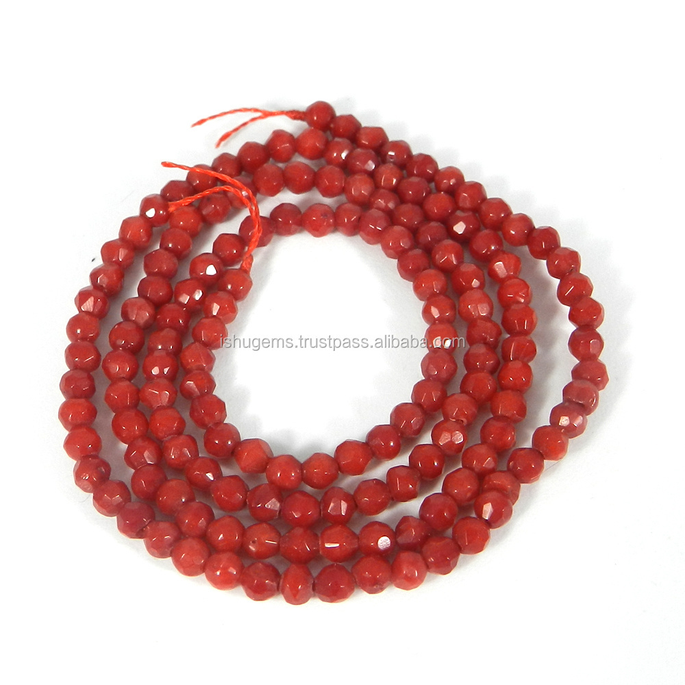 Taiwan Coral 3mm faceted 16 inch length 22.15 cts gemstone beads