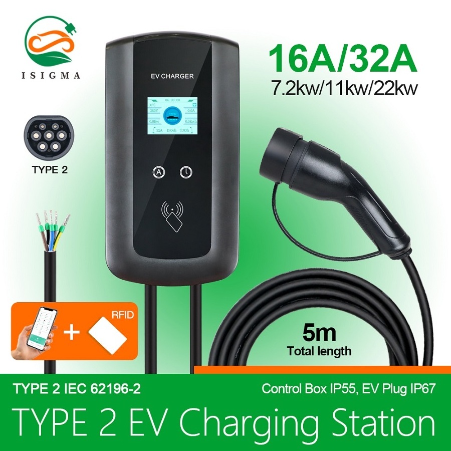 22kw AC EV Charger Wall Box Type 2 Fast Charging Wall-mounted EV Charging Stations for Electric Cars Charger 32a