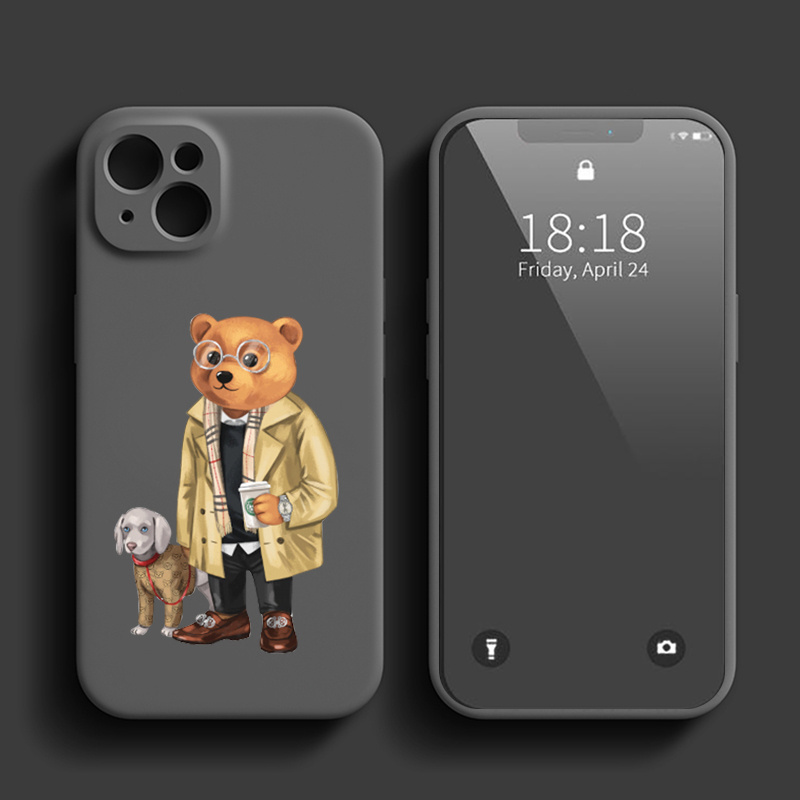 Fashion Bear Phone Case for iPhone 15 14 Pro Max 13 12 11 Pro XR X Xs 8 7 Mini Cartoon Bear Brand Silicone Cases Back Cover