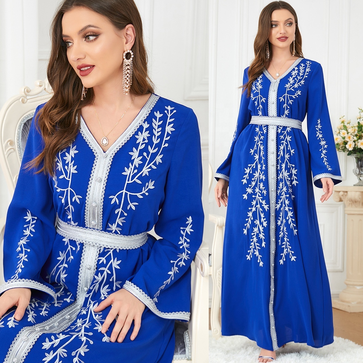 Luxury Embroidered Chiffon Maxi Wholesale Muslim Women Summer Dresses Islamic Clothing