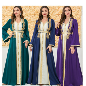 2 piece set satin silk stand collar kaftan dresses elegant women dresses long sleeve muslim turkish islamic clothing online