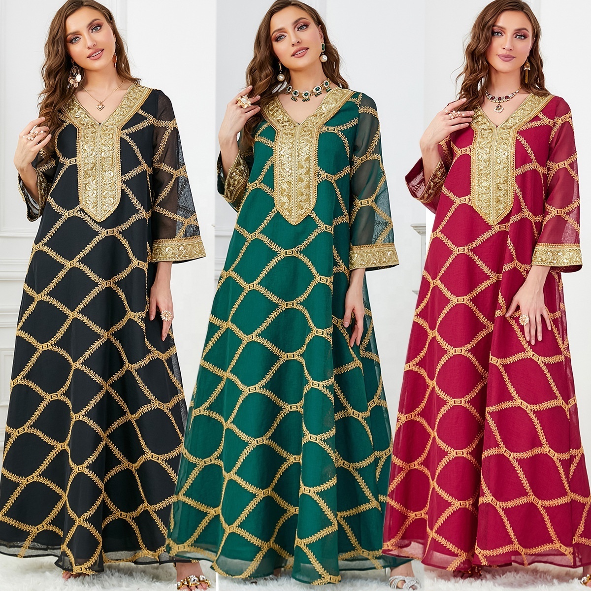 2024 islamic middle east abaya kaftan muslim qatar dubai multi color abaya with mesh yarn abaya embroidery modest dress