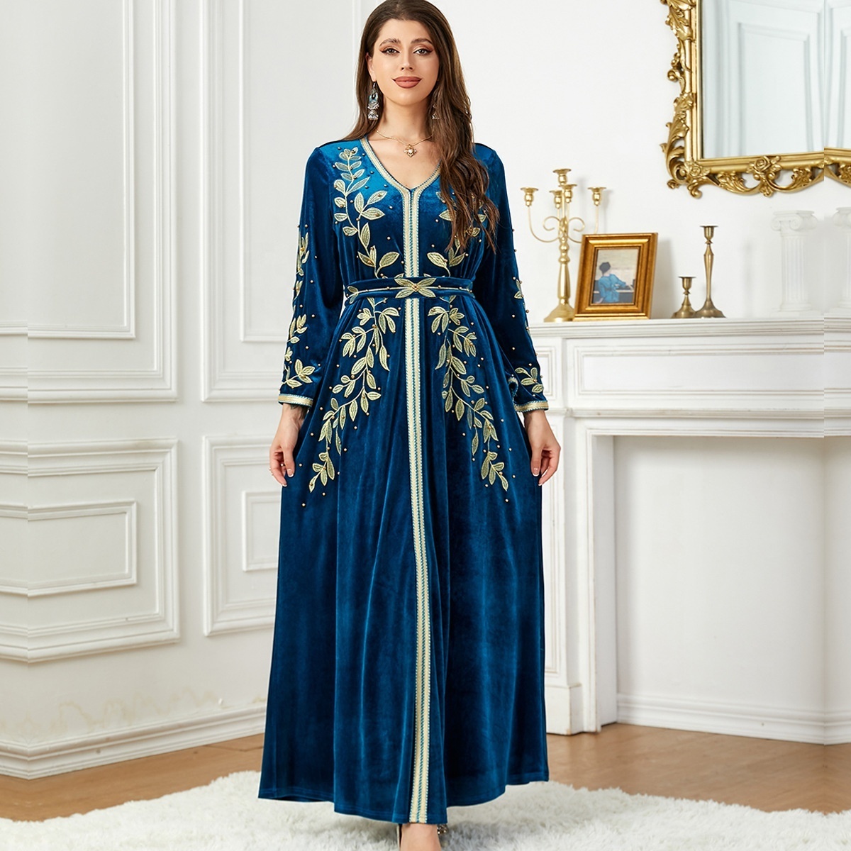 Embroidered Ramadan satin abaya kaftan caftan Arab Jalabiya For Women Robes Dubai fashion Middle Eastern Party Dress