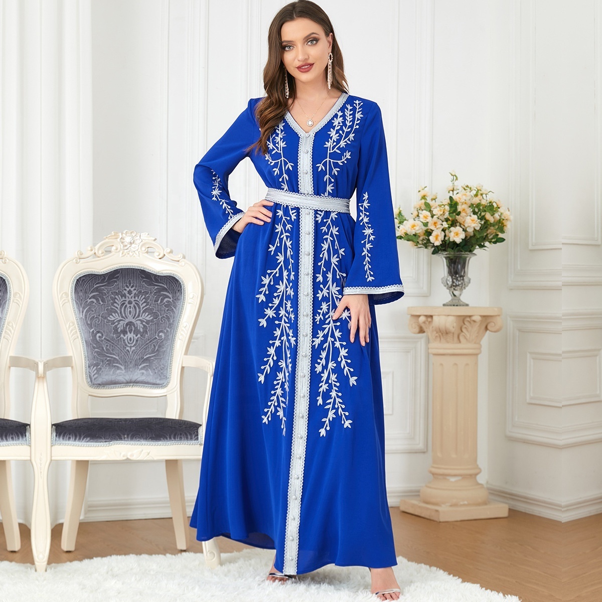 Luxury Embroidered Chiffon Maxi Wholesale Muslim Women Summer Dresses Islamic Clothing