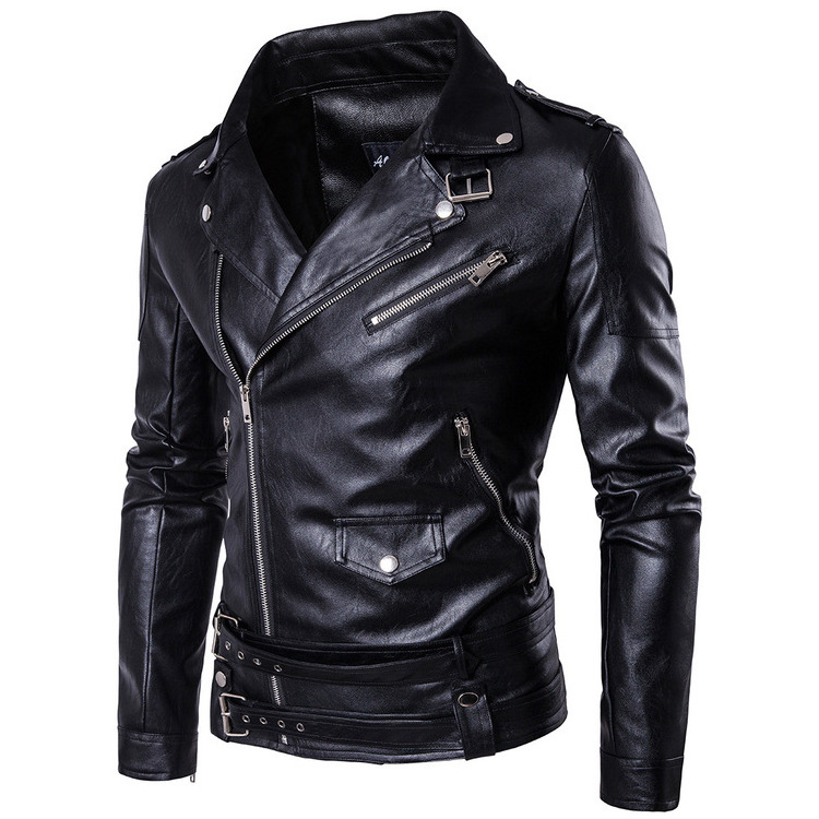 2021 Fashion Punk Men's Leather Biker Leather Jacket Slim Harley Leather Jacket for Men