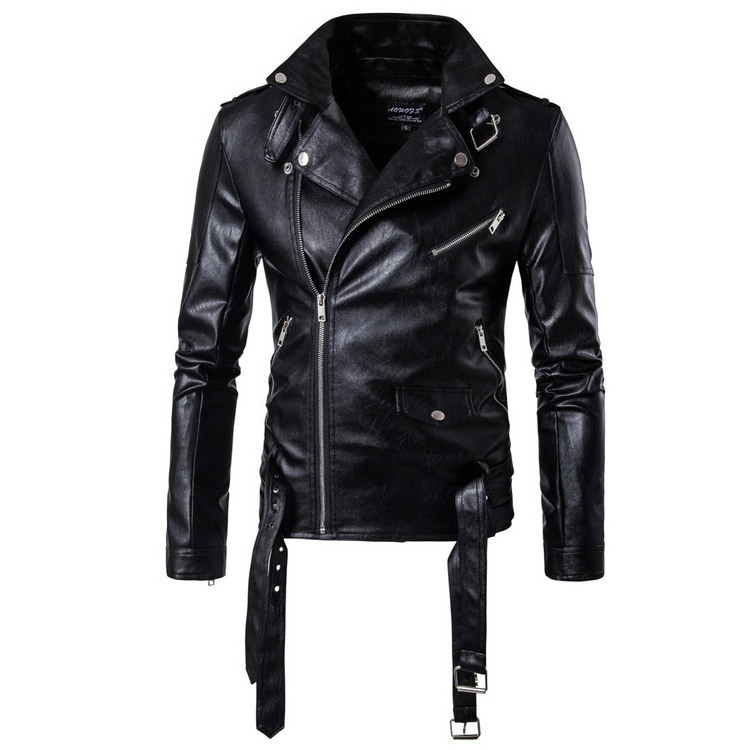 2021 Fashion Punk Men's Leather Biker Leather Jacket Slim Harley Leather Jacket for Men