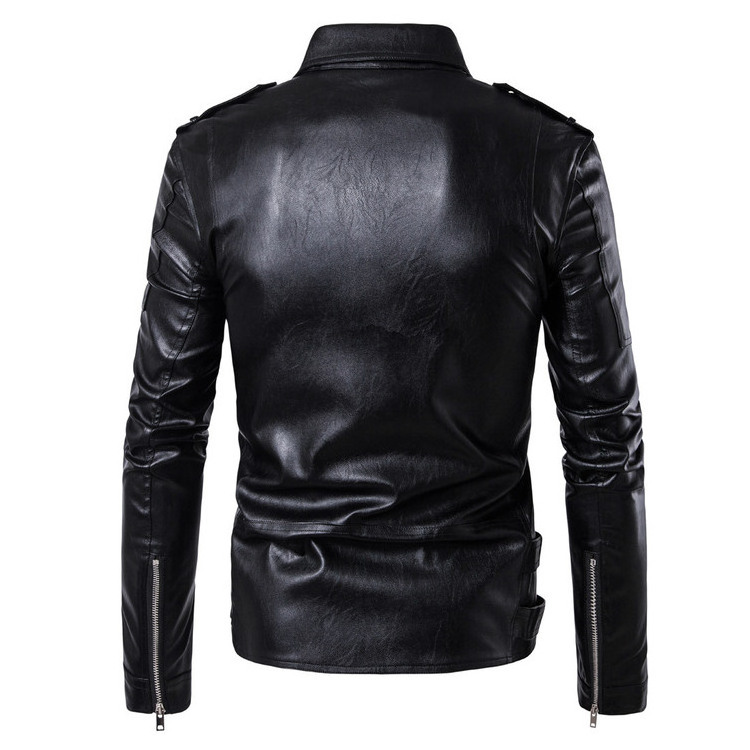 2021 Fashion Punk Men's Leather Biker Leather Jacket Slim Harley Leather Jacket for Men