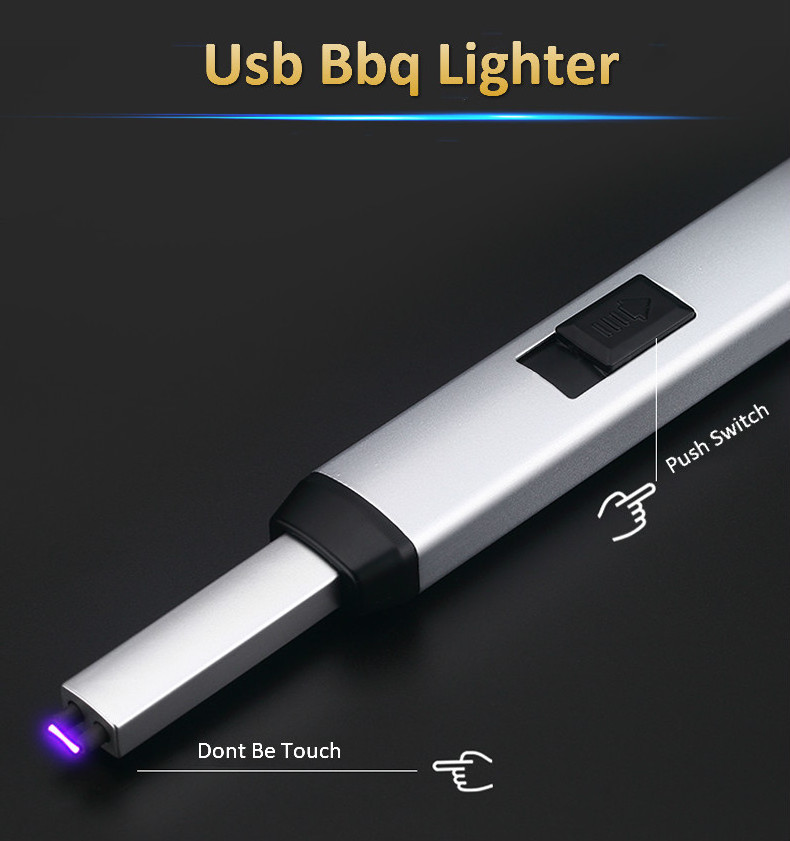 Custom Long Slim Rechargeable  Fireless Electric Creative Kitchen USB Candle BBQ Lighter