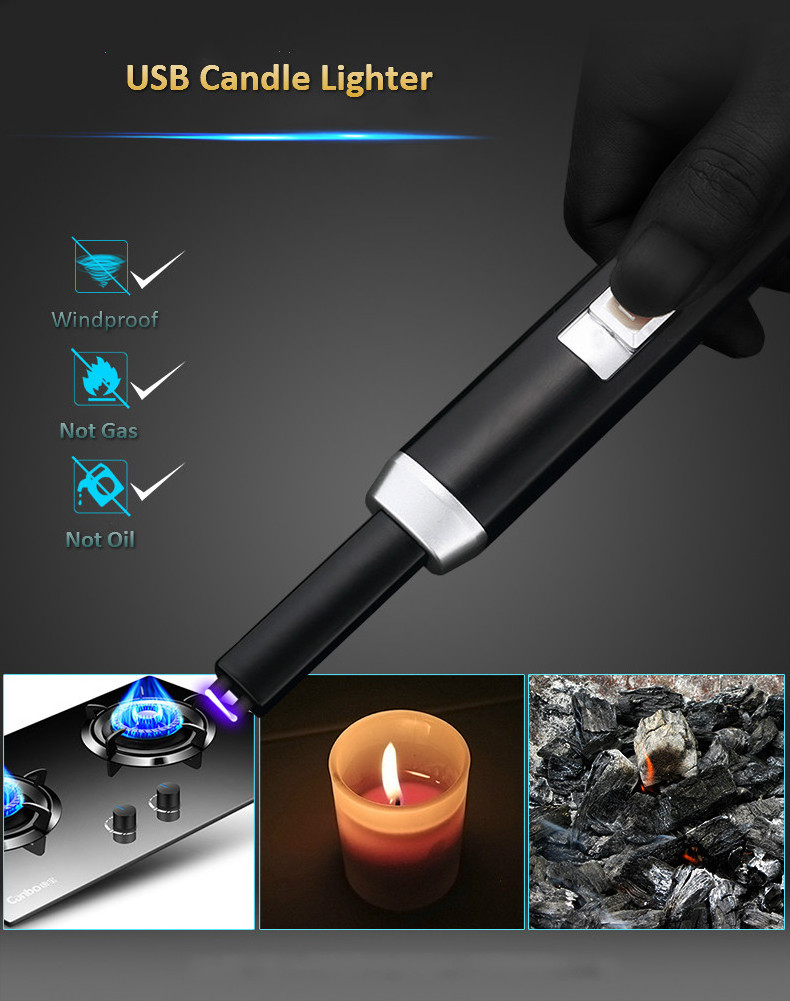 Custom Long Slim Rechargeable  Fireless Electric Creative Kitchen USB Candle BBQ Lighter