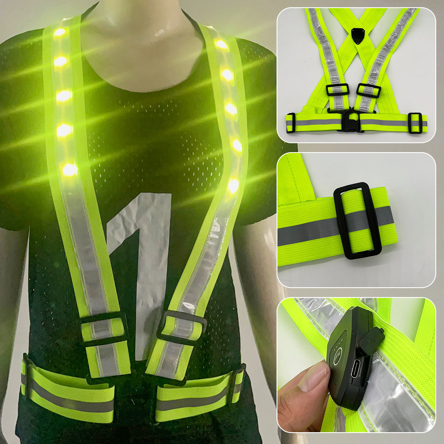 High Visibility Safety Running Gear LED Reflective Running Vest For Outdoor Sports