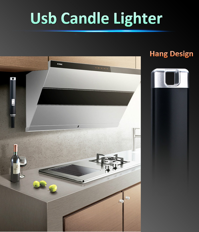 Custom Long Slim Rechargeable  Fireless Electric Creative Kitchen USB Candle BBQ Lighter