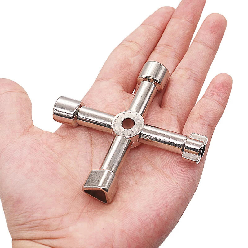 4 Way Universal Cross Triangle Wrench KEY for Train Electrical Elevator Cabinet Valve Alloy Triangle