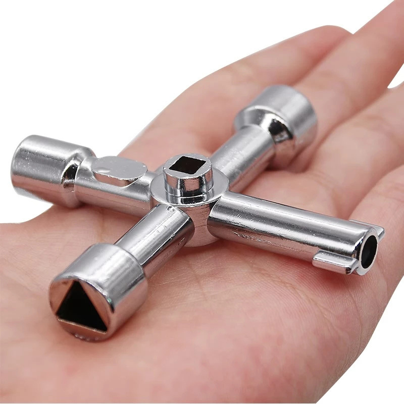 4 Way Universal Cross Triangle Wrench KEY for Train Electrical Elevator Cabinet Valve Alloy Triangle