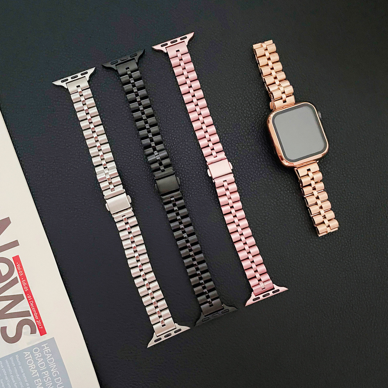 2022 Luxury Stainless Steel Watch Band for Apple Watch7 6 5 4 3 2 se  three Link Bracelet Metal Wrist Watch strap