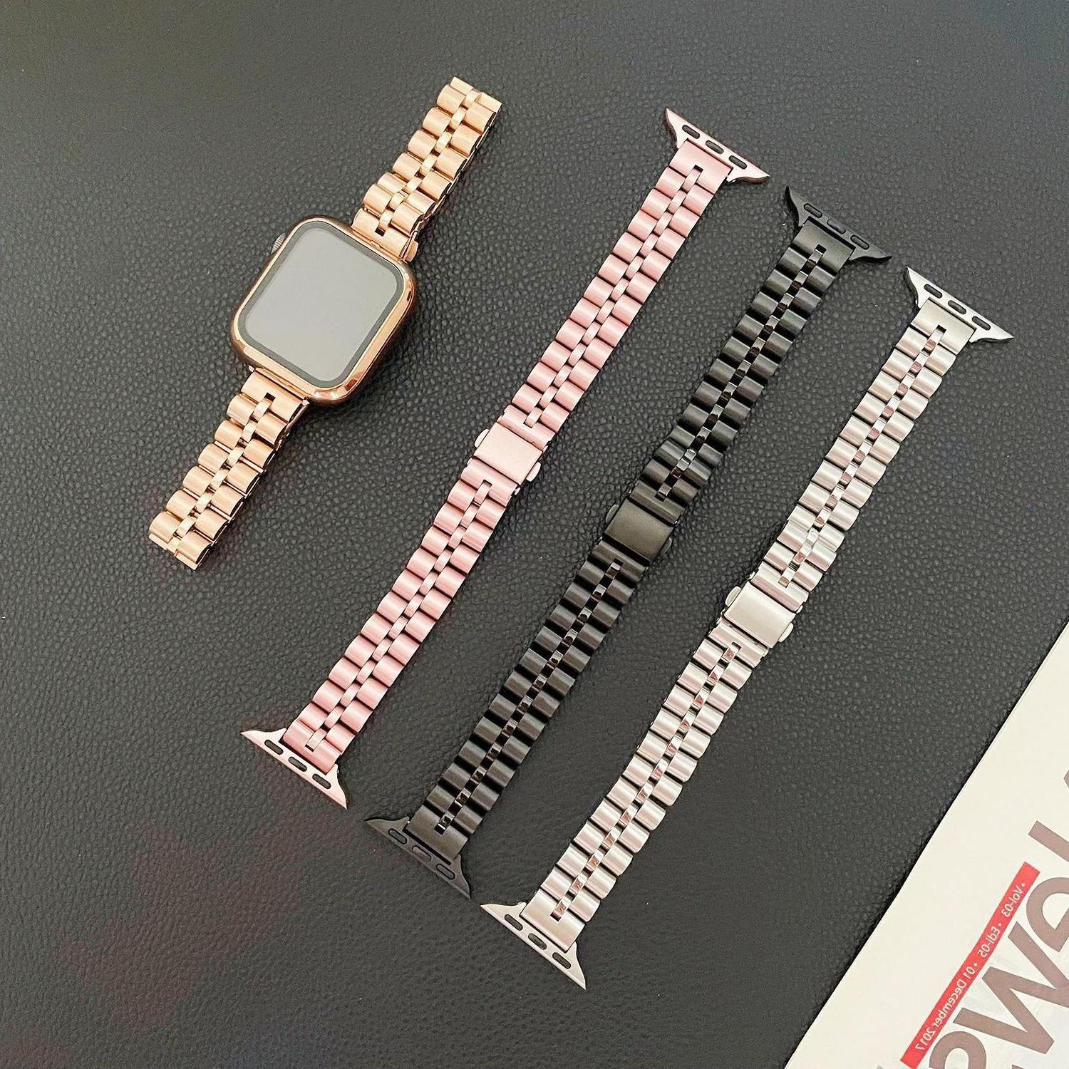 2022 Luxury Stainless Steel Watch Band for Apple Watch7 6 5 4 3 2 se  three Link Bracelet Metal Wrist Watch strap